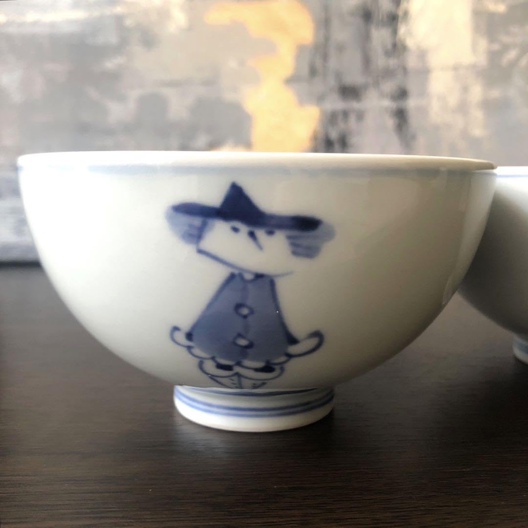 Amazon | しん窯 青花 夫婦茶碗(飯椀) 三人異人 有田焼 管理.KTH